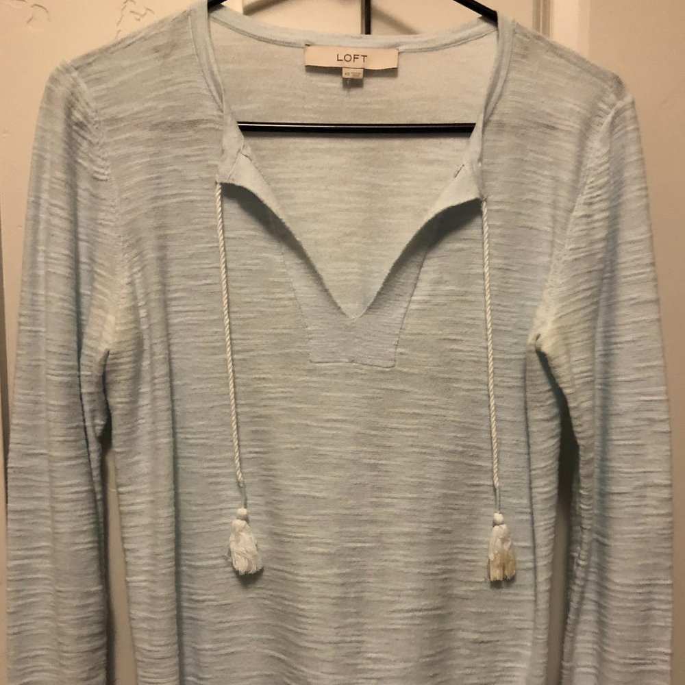 LOFT size XS light blue open V-Neck top